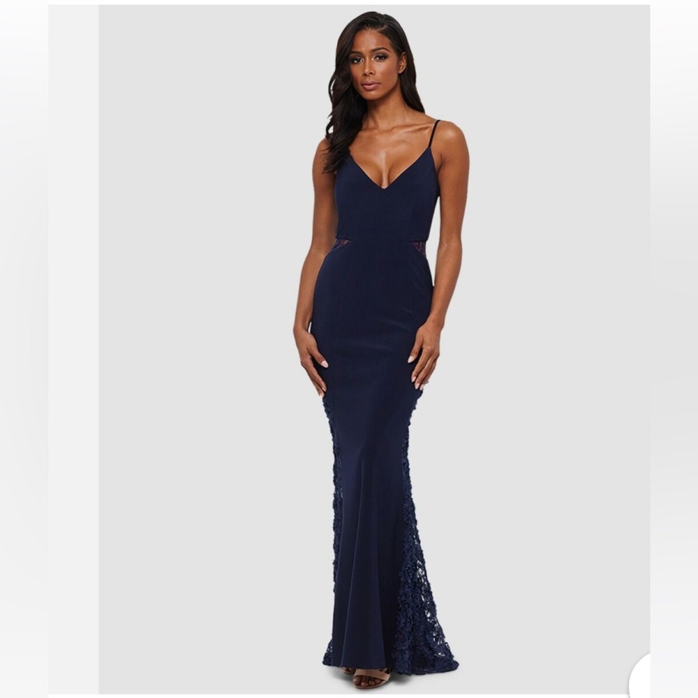Betsy & Adam Lace-Inset formal maxi gown dress - navy blue size 2